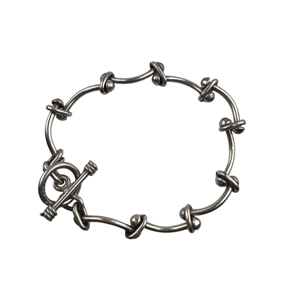 Vintage Sterling Silver Knotted Bracelet 7.5" Toggle Clasp